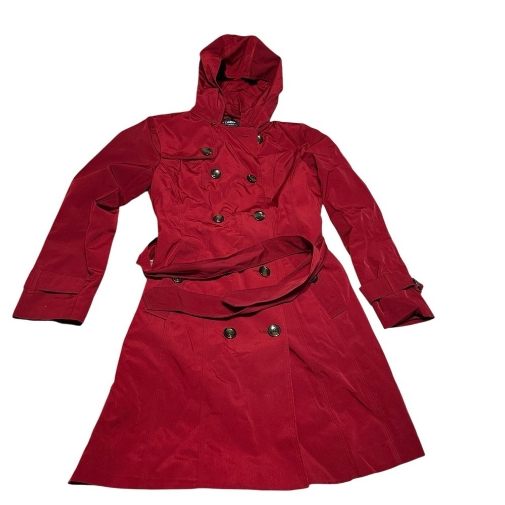 Liz Claiborne belted Light Weight Trench Coat Size Small Color Rumba Red